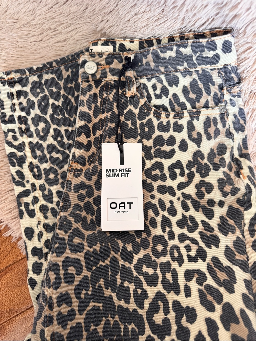 Oat New York Girls' Mid Rise Slim Fit Leopard Jeans - Brown & Black